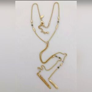 CHICO'S GOLD TONE GREY RESIN 17"-21" NECKLACE Hope & Strength Pendant NWOT